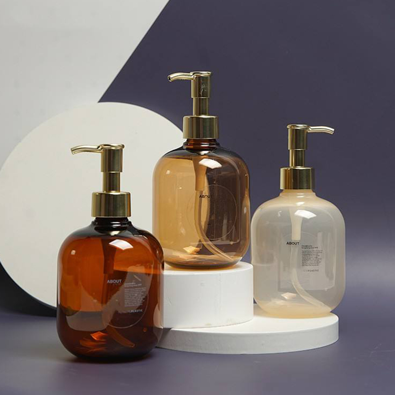 300ml 500ml PET Plastic Amber Round Empty Conditioner Body Lotion Bottle Gold PET Lotion Pump Shampoo Bottle