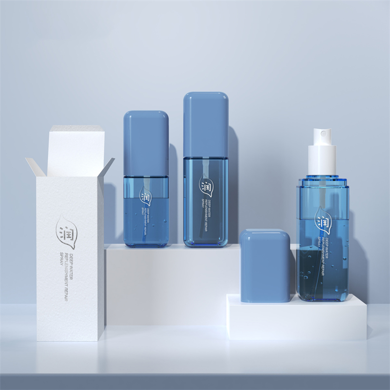 80ml 100ml 120ml Thick Wall PET Plastic Blue Cosmetic Setting Spray Soothing Moisturizing Bottle
