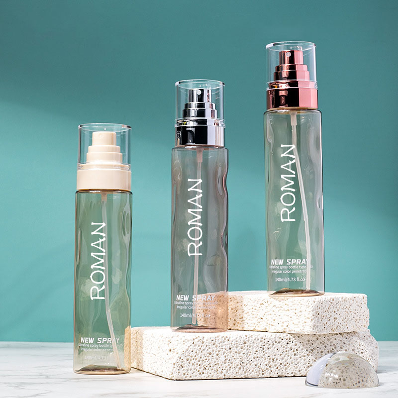Clear Round Cosmetic Plastic Spray Toner Bottles Empty 100ml 120 ml Foundation Body Lotion With Gold Silver Serum Pump Bottle