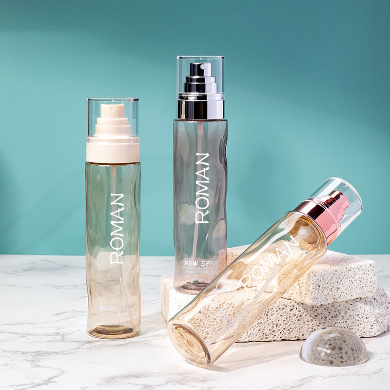 Clear Round Cosmetic Plastic Spray Toner Bottles Empty 100ml 120 ml Foundation Body Lotion With Gold Silver Serum Pump Bottle