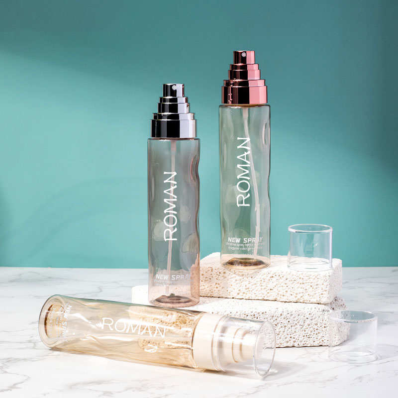 Clear Round Cosmetic Plastic Spray Toner Bottles Empty 100ml 120 ml Foundation Body Lotion With Gold Silver Serum Pump Bottle