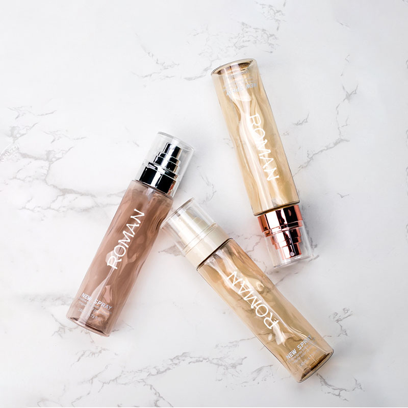 Clear Round Cosmetic Plastic Spray Toner Bottles Empty 100ml 120 ml Foundation Body Lotion With Gold Silver Serum Pump Bottle