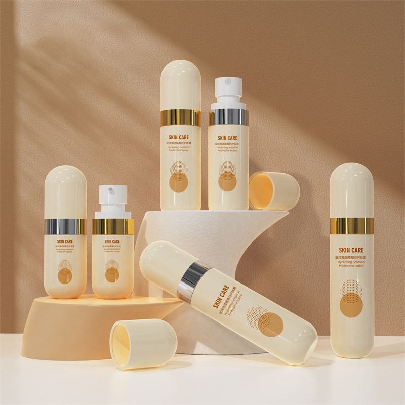 Empty Fine Mist Gold Silver Edge PET 40ml 60ml 80ml 100ml Beige Plastic Spray Bottle With Round Cover for Facial Cosmetic Packaging