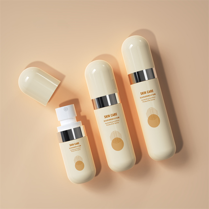 Empty Fine Mist Gold Silver Edge PET 40ml 60ml 80ml 100ml Beige Plastic Spray Bottle With Round Cover for Facial Cosmetic Packaging