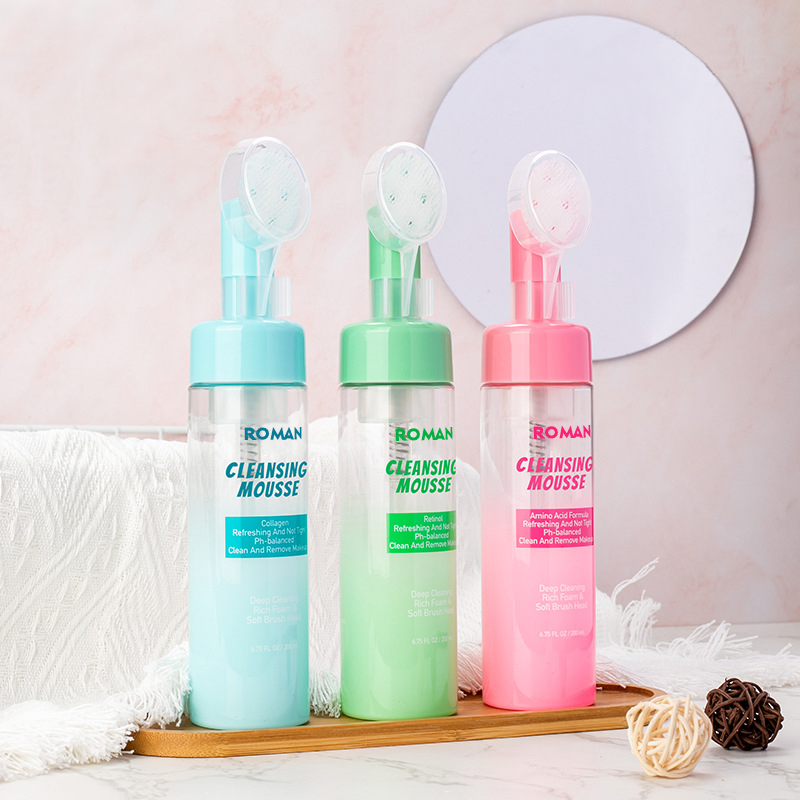 50ml 60ml 80ml 100ml 120ml 150ml Skin Soft Touch Body Cleanser Face Wash Massage Pet Plastic Foaming Bottles with Silicone Brush Lotion Pump