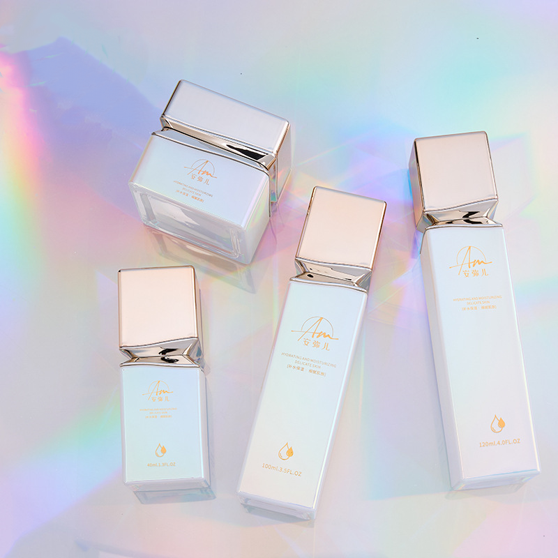 Square Glass Cream Jar With An Iridescent Effect For Face Cream And Eye Cream