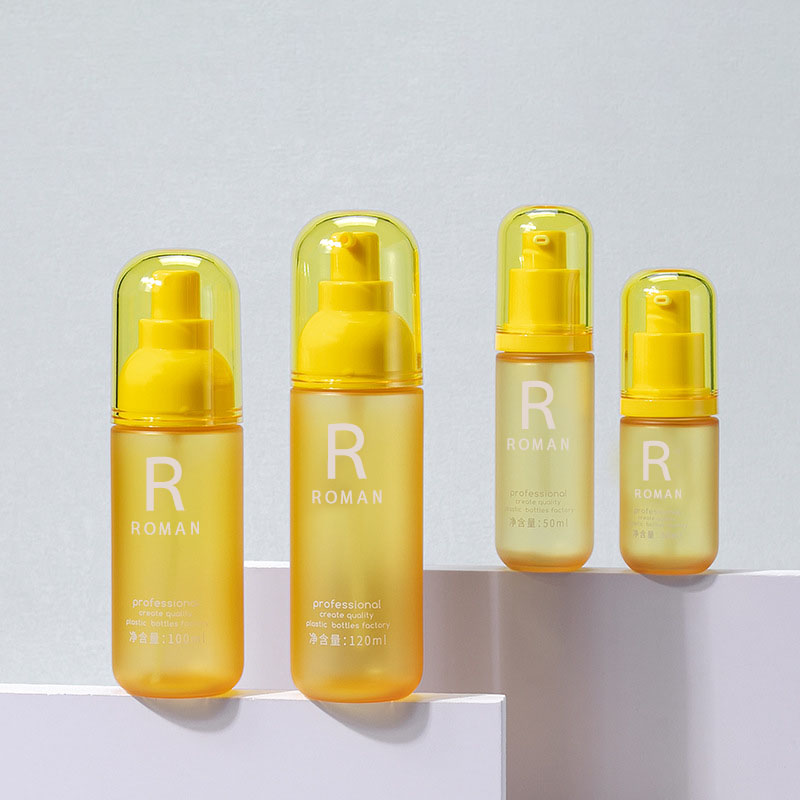 30ml 50ml 100ml 120ml Pet Yellow Makeup Remover Bottle Face Wash Round Press Body Cream Bottle 3.5oz Plastic Lotion Bottle