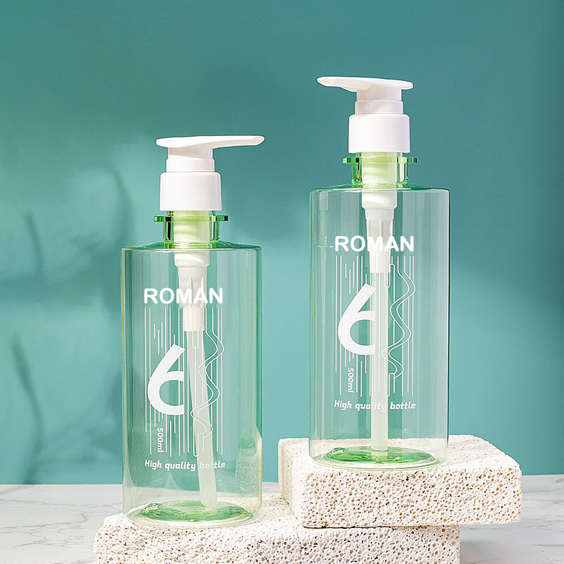 Green Plastic PET Skincare Face Cleanser Oil Body Scrub Wash Lotion Hair Spray Shampoo and Conditioner Pump Bottles Set