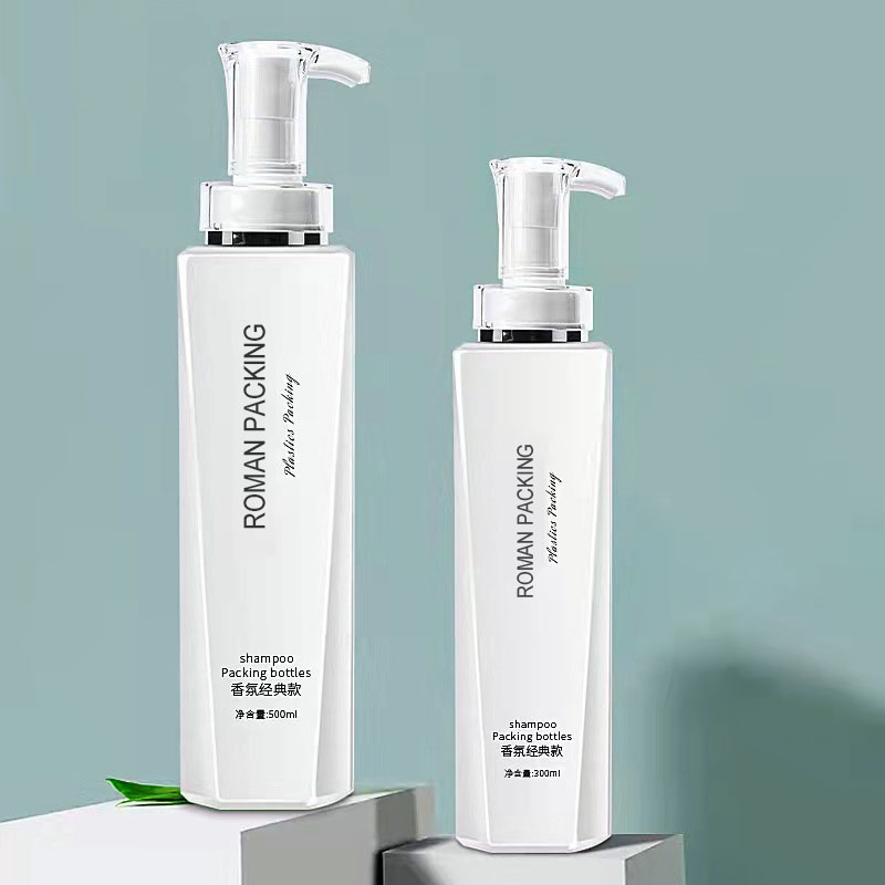 Luxury White 300ml 500ml Long and Slim Lotion Pump Shampoo Bottle Shower Gel Body Wash Packaging With Gold Pump