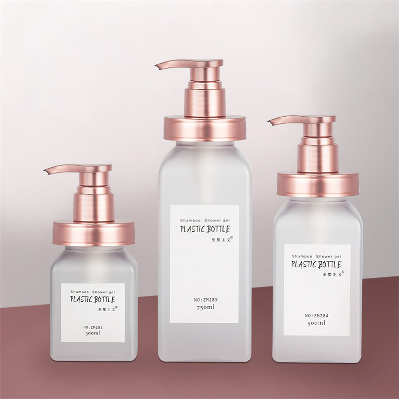 300ml 500ml 700ml Luxury Cosmetic Packaging Frosted Soft Surface Touch Squeeze Body Lotion Wash Hotel Shampoo Bottles With Gold Rose Pump