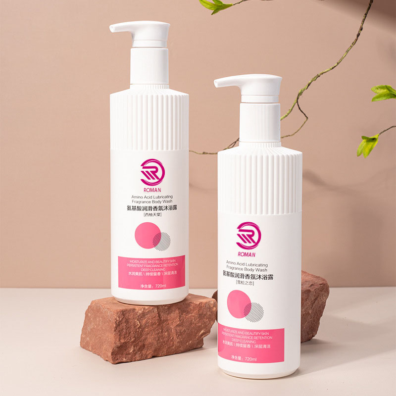 Hot White Striped HDPE Plastic Bottle with Corrugated Nozzle 500ml 700ml Shampoo Shower Gel Lotion with Pump Cap Vietnam