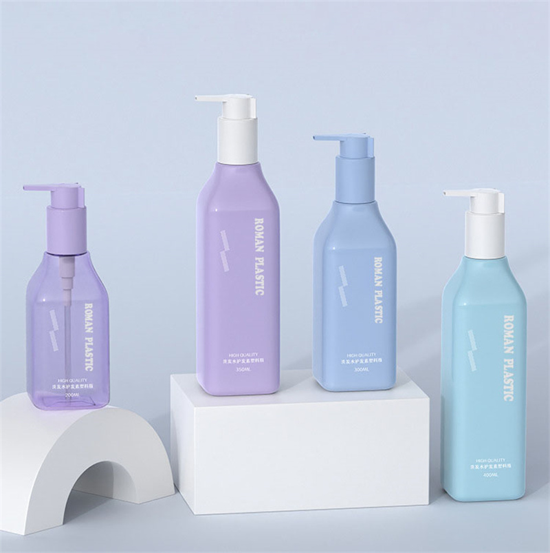 Luxury Colorful Body Oil Bottles with Pump Plastic PET Oval Cosmetic Pump Bottle with Side-Lock for Lotion Shampoo 200ml 300ml 400ml