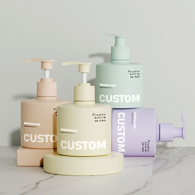 Macaron Painting Cleaning Plastic Dumpy Bottle 200ml 300ml 500ml Shampoo Conditioner With Pump Lotions Hair Shower Gel
