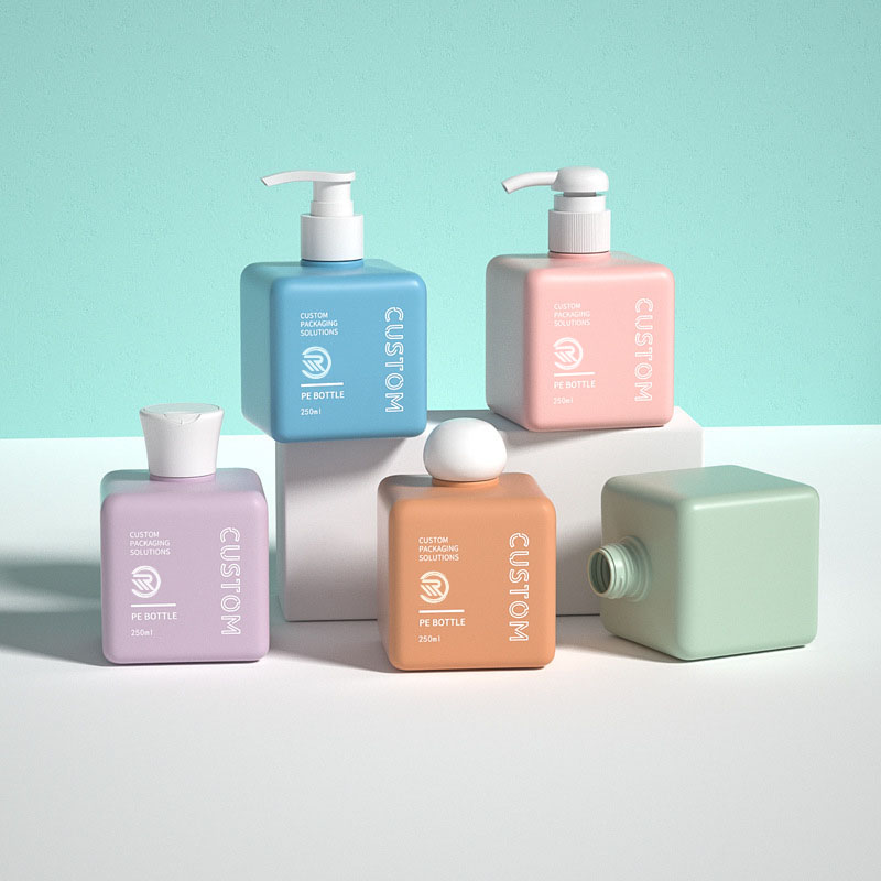 Popular Recycled PET Plastic Square Skincare Shampoo Body Butter Oil Bottles 150ml 200ml 250ml Sizes With Screen Printing