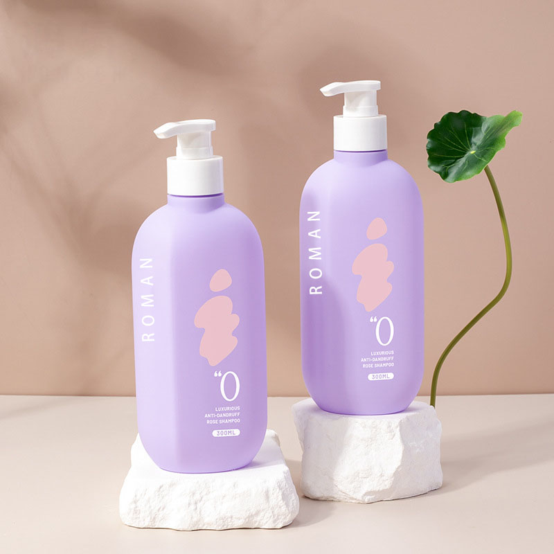 Purple 300ml HDPE Flat Body Lotion Plastic Bottles with Pump Cap Shower Gel Bottles Cosmetics Packaging Container