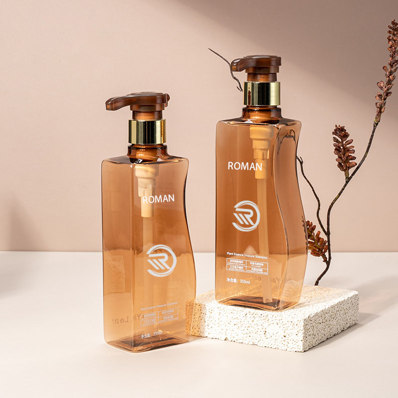 Reliable 350ml 500ml Curve-Shaped Amber Pet Plastic Empty Body Lotion Bottle with Pump for Hair Care Shampoo Conditioner or Face Cream Use